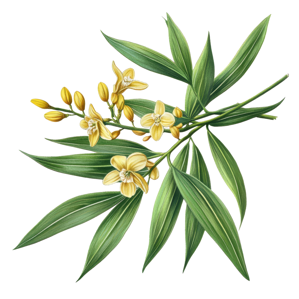 Eurycoma longifolia plant with vibrant yellow flowers against a clean transparent background, eurycoma longifolia on transparent background png