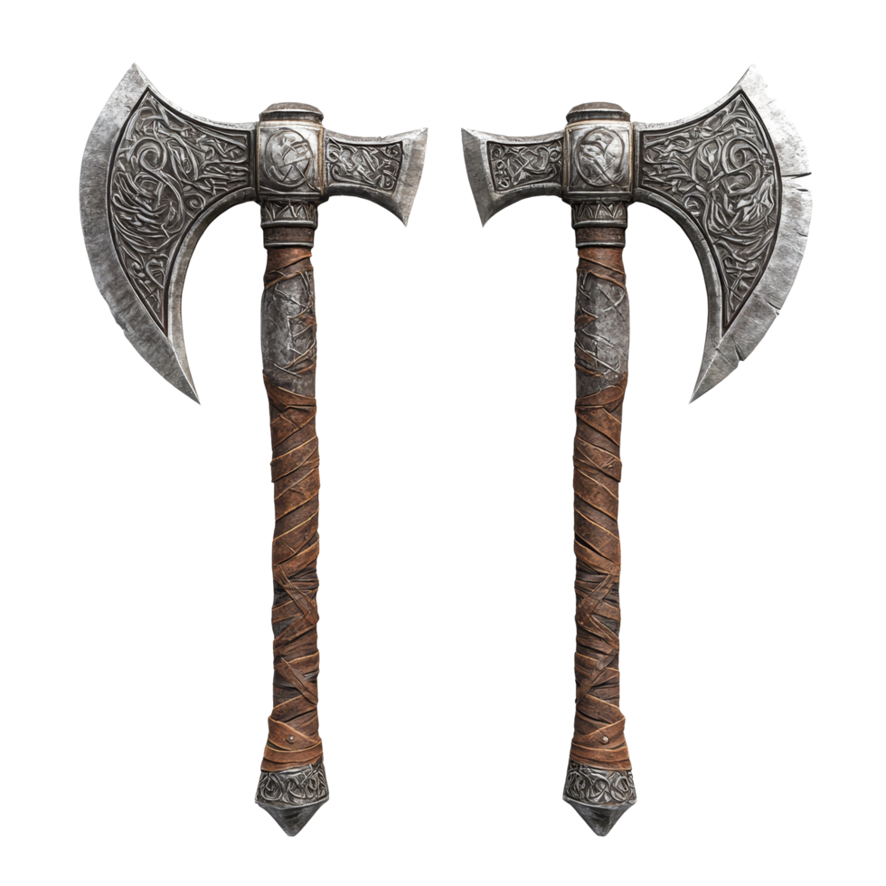Ornate fantasy battle axes for cosplay or collection, shown against a transparent background, Fantasy Battle Axes or Hatchet Isolated on transparent background png