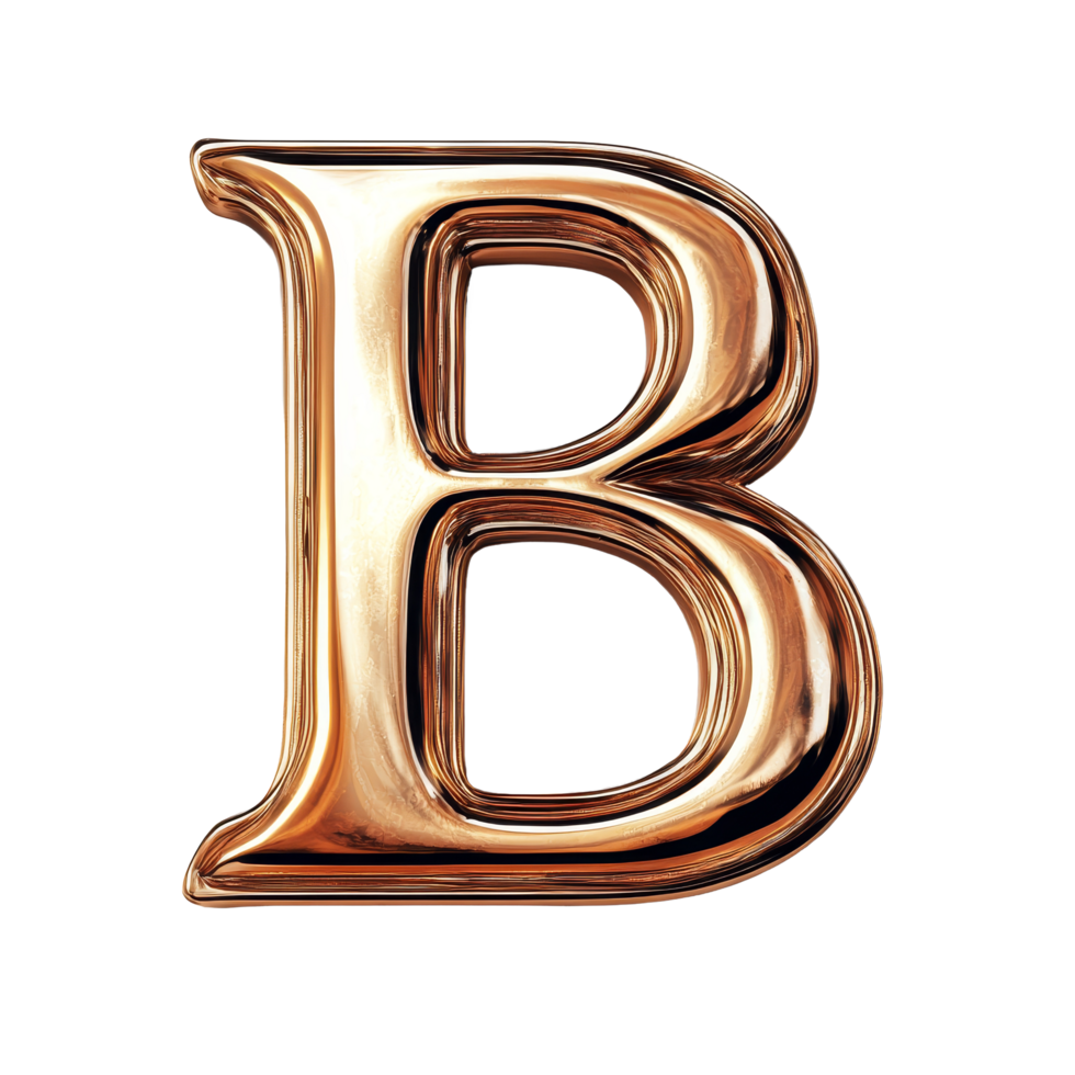 A shiny metallic letter B displayed prominently on a transparent background, emphasizing its unique shape and reflective, consonant letter b is used to make words on transparent backgroundfile png