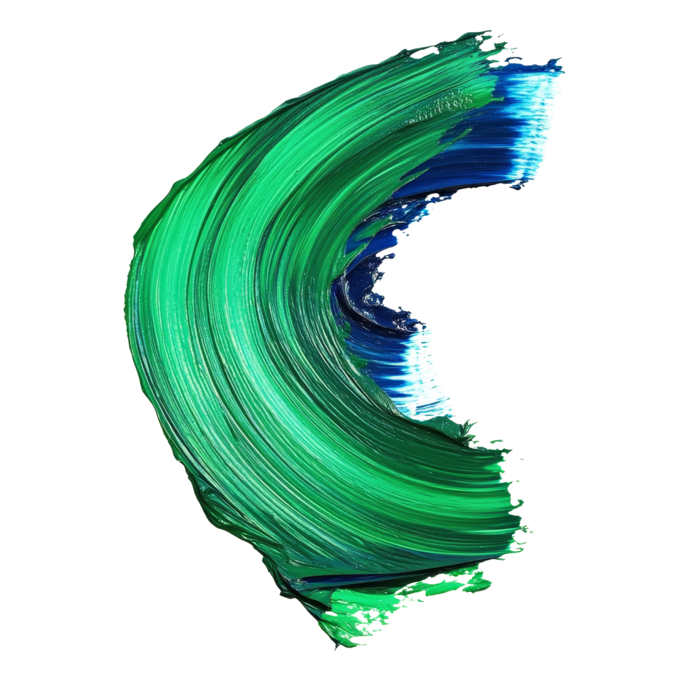 Twisted blue and green paint brush stroke highlighting artistic expression and vibrant colors on a transparent background, green twisted blue paint brush stroke isolated on transparent background png