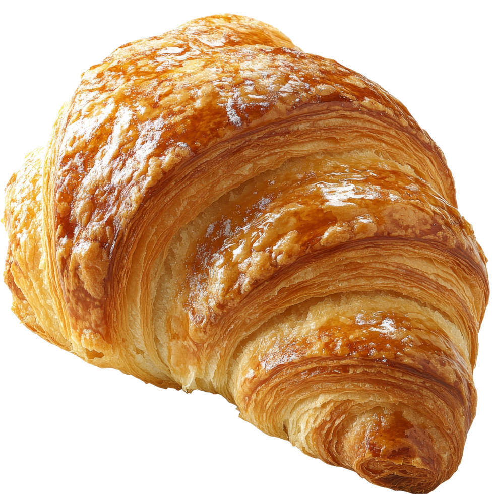 Delicious French croissant isolated on a transparent background showcasing its flaky texture and golden color, French croissant isolated png