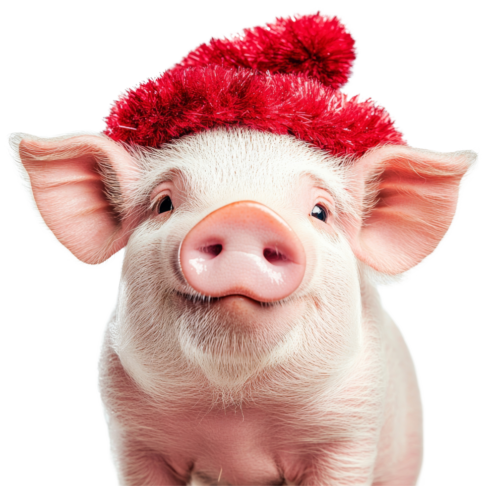 Cheerful pig wearing a festive hat celebrating joy and happiness in a playful setting, Smiling Pig with Festive Hat on transparent background png