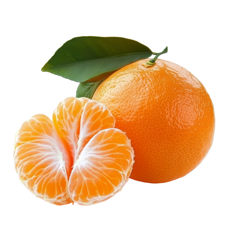 Fresh mandarin tangerine citrus fruit on a transparent background showcasing its vibrant color and juicy segments, Mandarin, tangerine citrus fruit transparent isolated on transparent background png