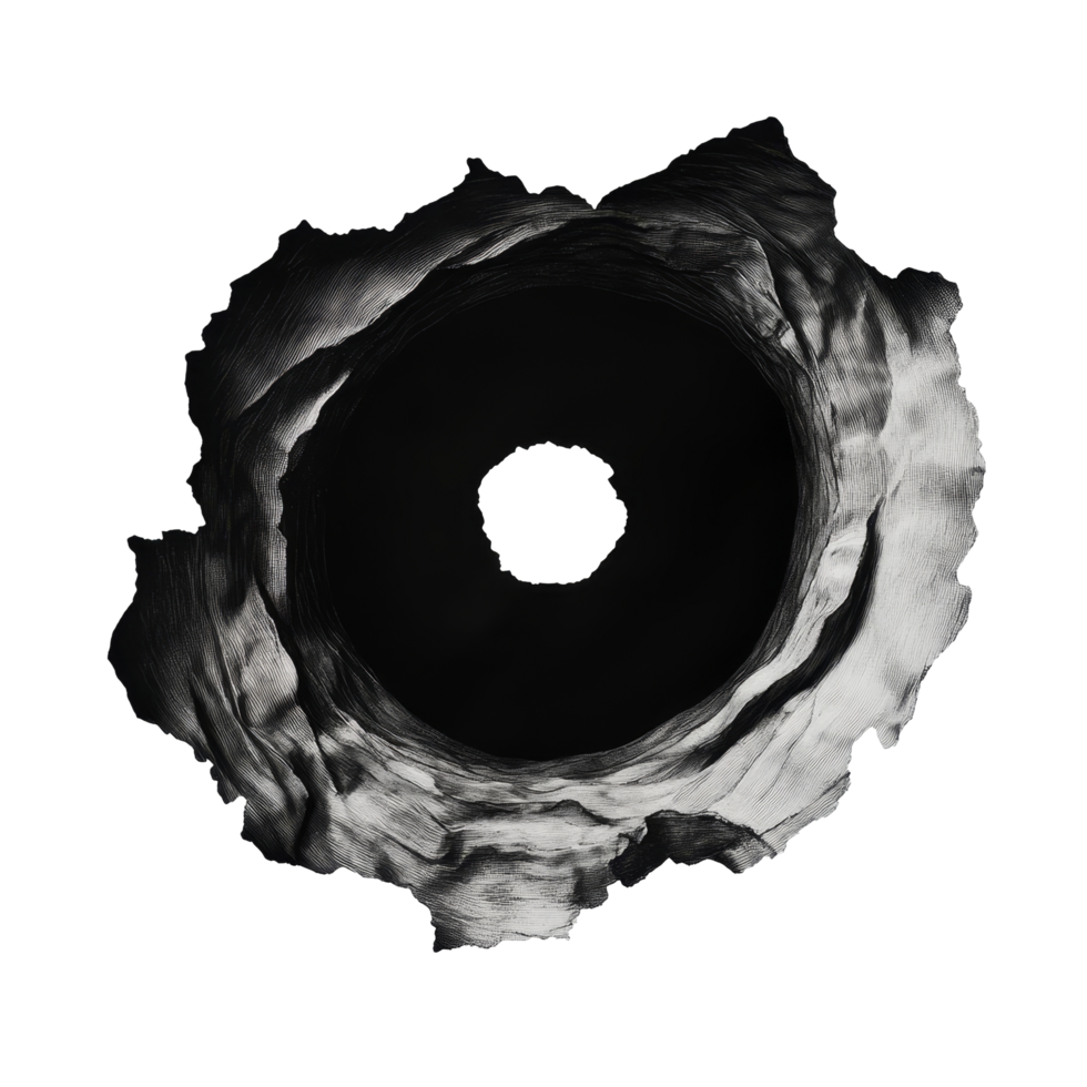 Artistic representation of a black hole illustration on transparent paper background, black hole in paper on transparent backgroundfile png