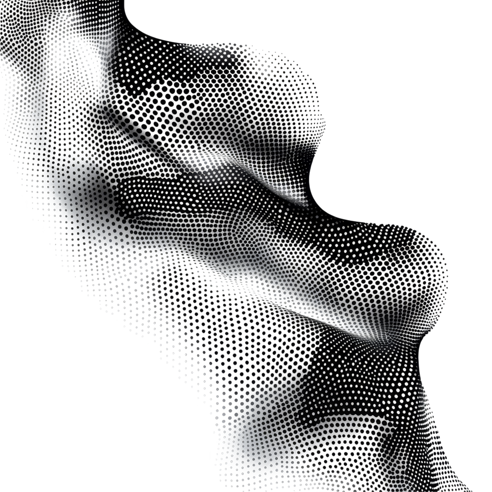 Dynamic black gradient with flowing dot particles creating, Flowing dot particles wave halftone black gradient smooth curve shape isolated on transparent background. in concept of technology, png