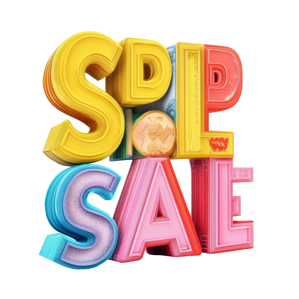 Exciting super sale announcement featuring colorful discount icons designed for a vibrant shopping experience, Super Sale word with discount icons isolated png