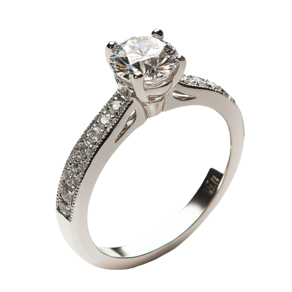 Elegant silver engagement ring with sparkling diamond on a pristine transparent background, engagement silver ring transparent background png