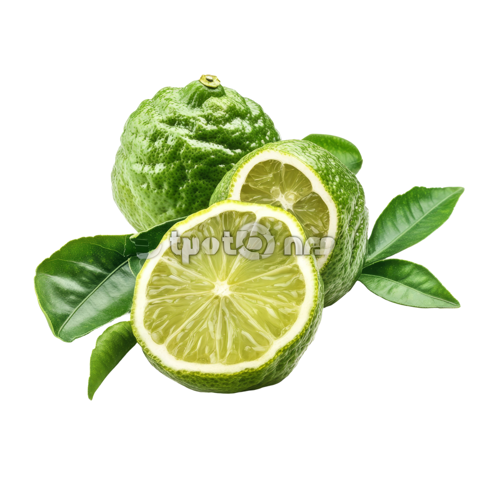 Fresh bergamot fruit with green leaves displayed on a clean transparent background for culinary use, bergamot fruit with leaf isolated on transparent background png