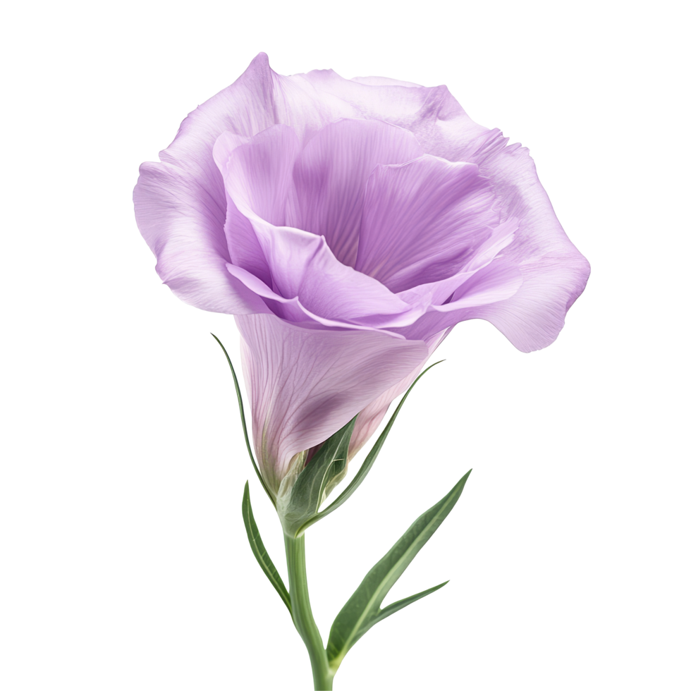 Elegant lisianthus flower in soft lavender hue against a clean transparent background, showcasing its delicate petals and stem, lisianthus flower isolated on transparent background png