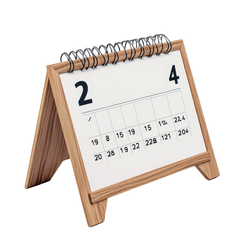 February calendar on a wooden table isolated on transparent background with a clear view of the date layout, table calendar 2024 february isolated on transparent background png