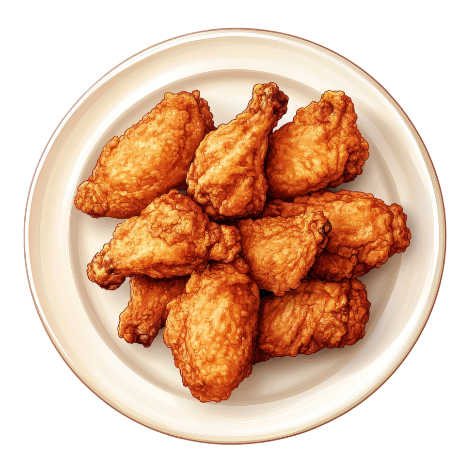 Deliciously crispy fried chicken served on a plate against a transparent background for a tasty meal, Fried chicken in plate on transparent background png
