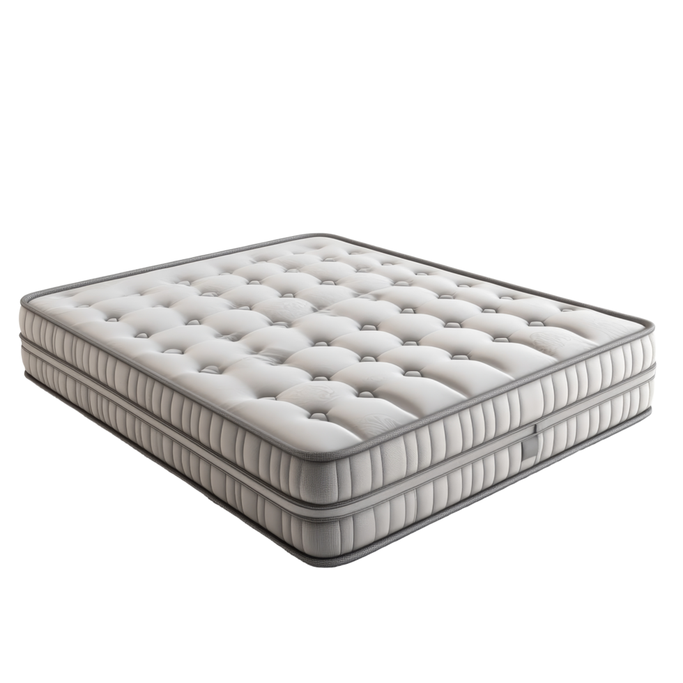 Contemporary mattress design displayed on a transparent backdrop showcasing its plush, tufted surface and strong edges, Mattress section 3d rendering isolated on transparent background png