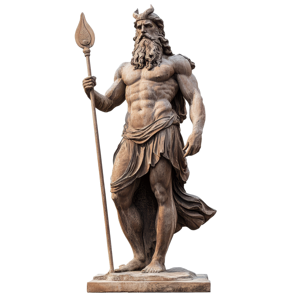 Detailed view of the Poseidon statue in Venice, Italy, showcasing its grandeur against a simple transparent background, Poseidon statue at Venice Italy isolated on transparent background png