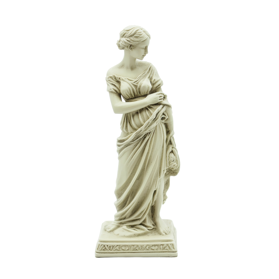 A classical lady statue elegantly depicted in a serene pose against a simple transparent background, highlighting intricate details and artistry, Classical Lady Statue on transparent background png