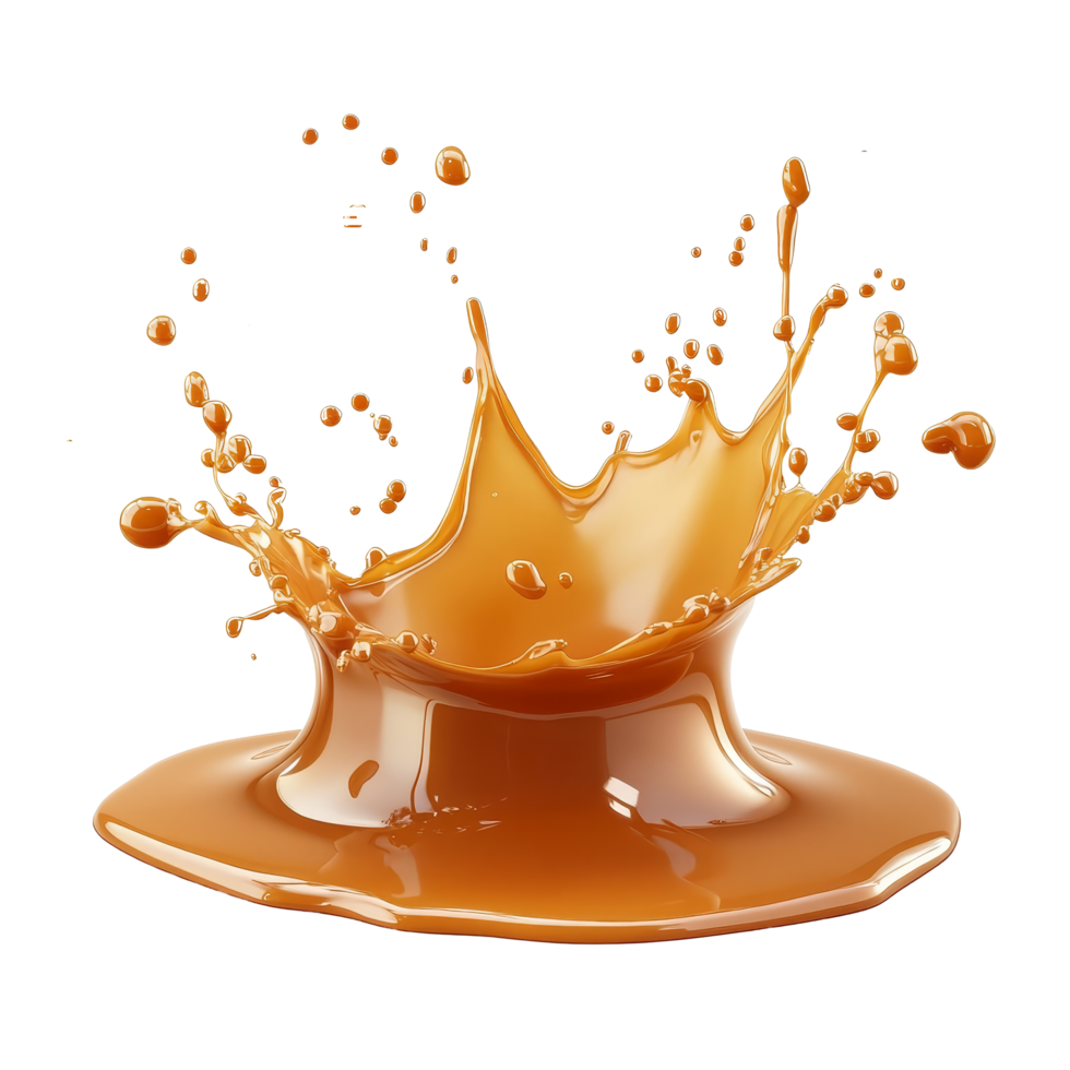 Delicious caramel liquid splash isolated on a transparent background creating dynamic droplets, Sweet Caramel Liquid Splash isolated on transparent background png