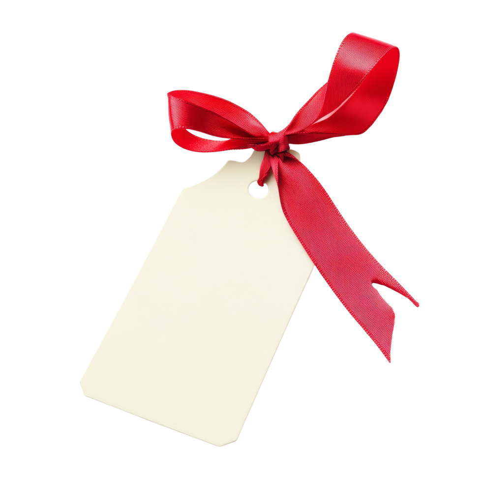 A plain gift tag with red ribbon ready for heartfelt messages and personalized wishes during special occasions, plain gift tag with red ribbon for text and wishes isolated on transparent background png