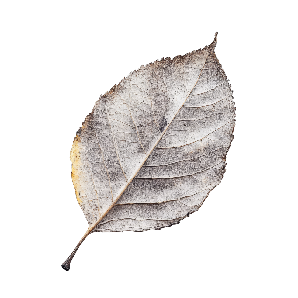 A solitary dry leaf resting on a clean transparent background highlighting the beauty of nature and season change, of a solitary dry leaf on a clear or transparent background with png