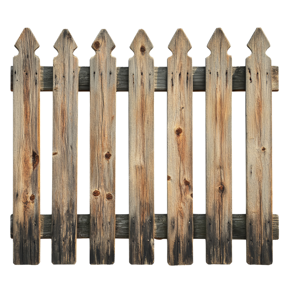 Wooden fence with pointed tops isolated on a transparent background for architectural and design use, wooden fence isolated on transparent background png