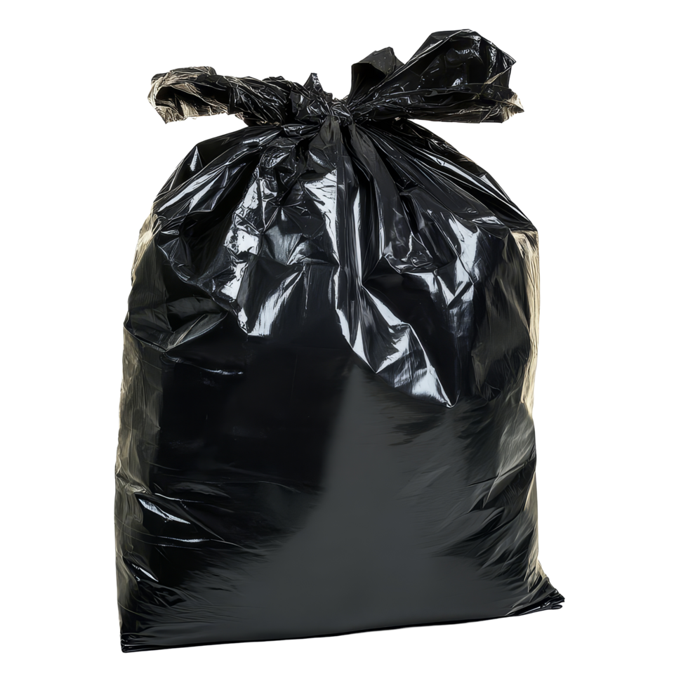 Black garbage bag isolated on a transparent background with a transparent tone for clarity and emphasis, Isolated Black Garbage Bag on transparent background png