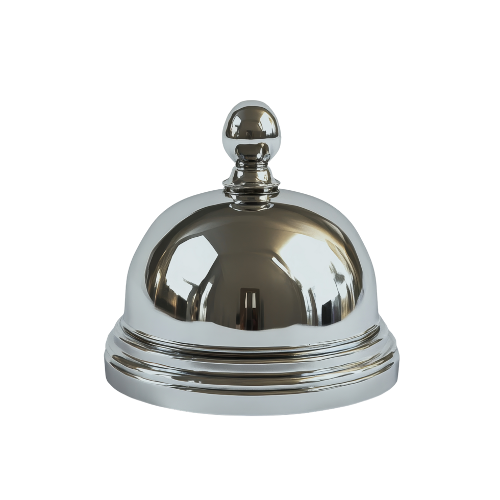 Isolated silver desk bell resting on a smooth transparent surface, perfect for signaling attention in various settings, Isolated silver desk bell on a clear or transparent background png