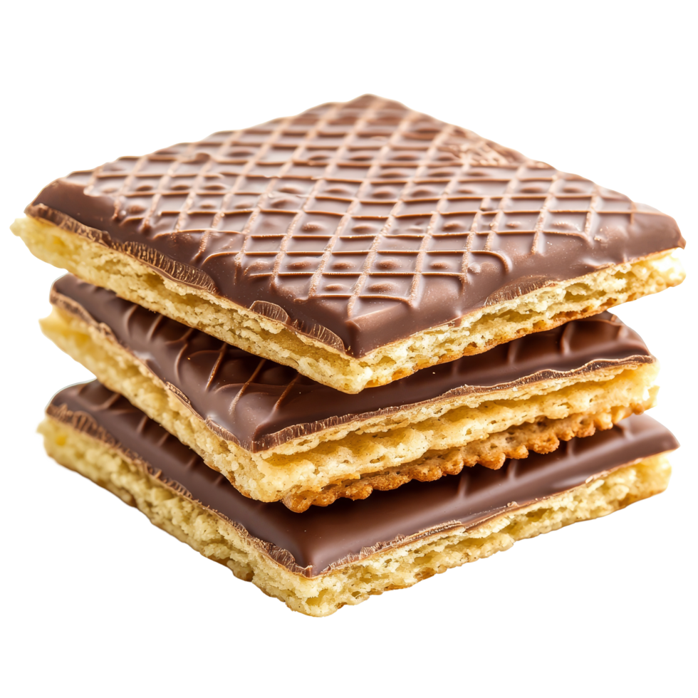 Crunchy chocolatecoated wafers stacked on a clean transparent background ready to enjoy as a delicious snack, wafers in chocolate isolated on transparent background png
