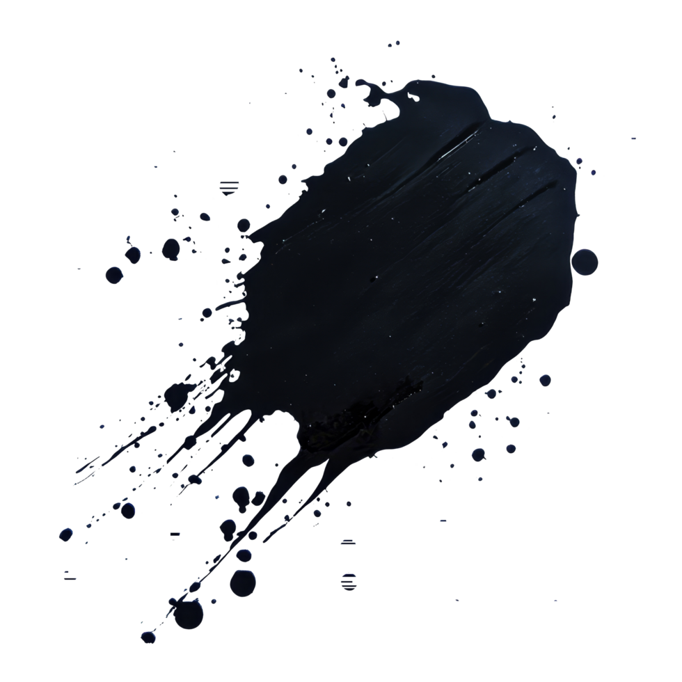 Black color stain splattered on transparent background with dynamic texture and contrast, black color stain isolated on transparent background png