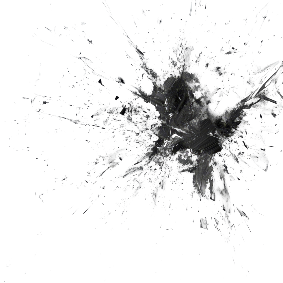 Dynamic abstract explosion with black splashes on a bright transparent background showcasing energy and movement, powerful abstract transparent background png