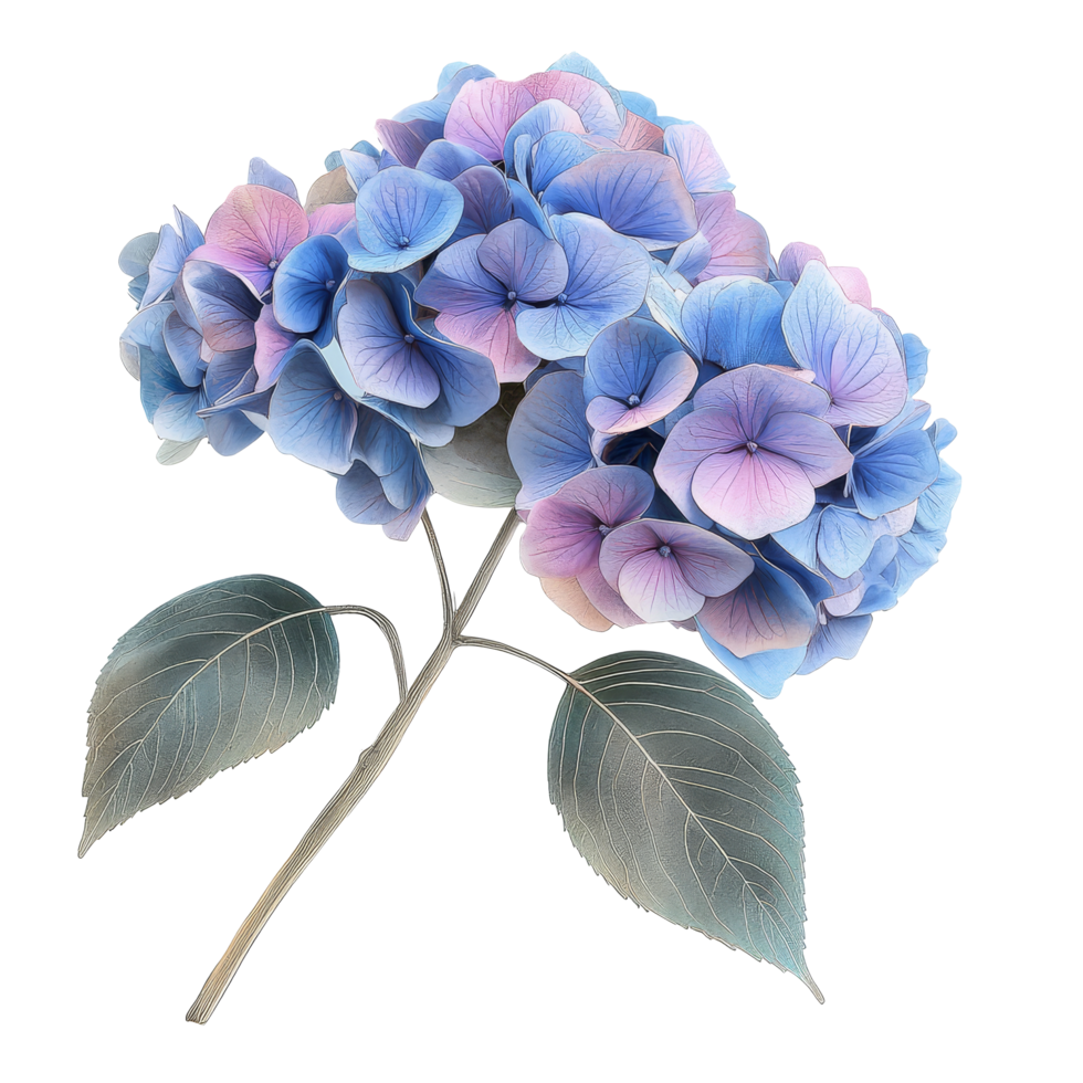 Blue and pink hydrangea flowers elegantly displayed on a transparent background showcasing their beauty and delicate form, hydrangea flowers isolated on transparent background png