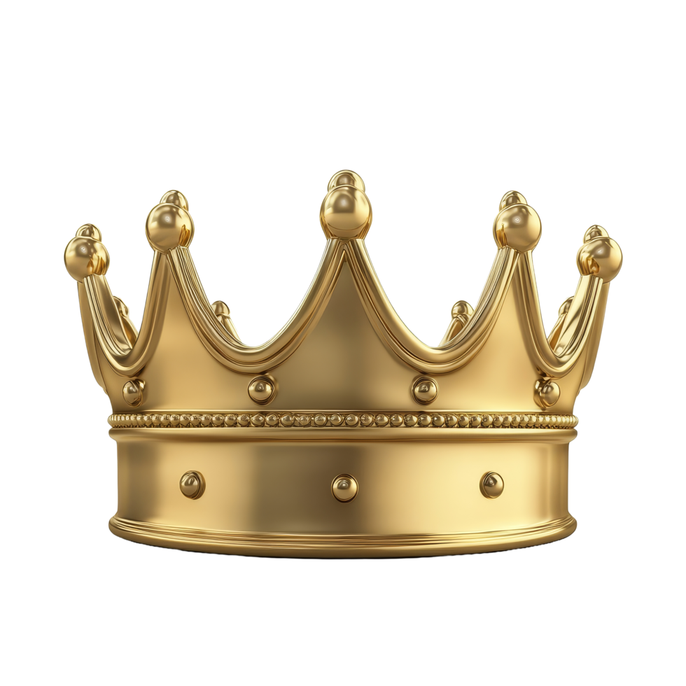 Elegant golden crown with detailed design isolated on a transparent background for royal themes, 3d golden royal king crown isolated transparent background png