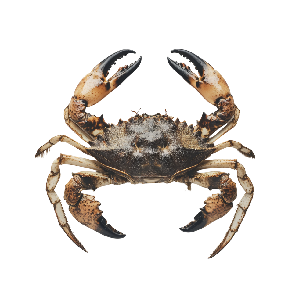 A detailed view of a crab on a transparent background showcasing its features and characteristics in natural lighting, Sea crab on transparent background png