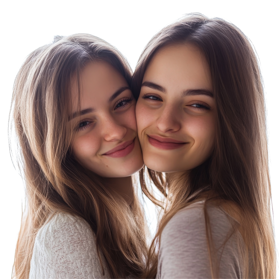 Happy lesbian couple sharing an intimate and joyful moment while embracing each other in a bright setting, happy lesbian women isolated on transparent png
