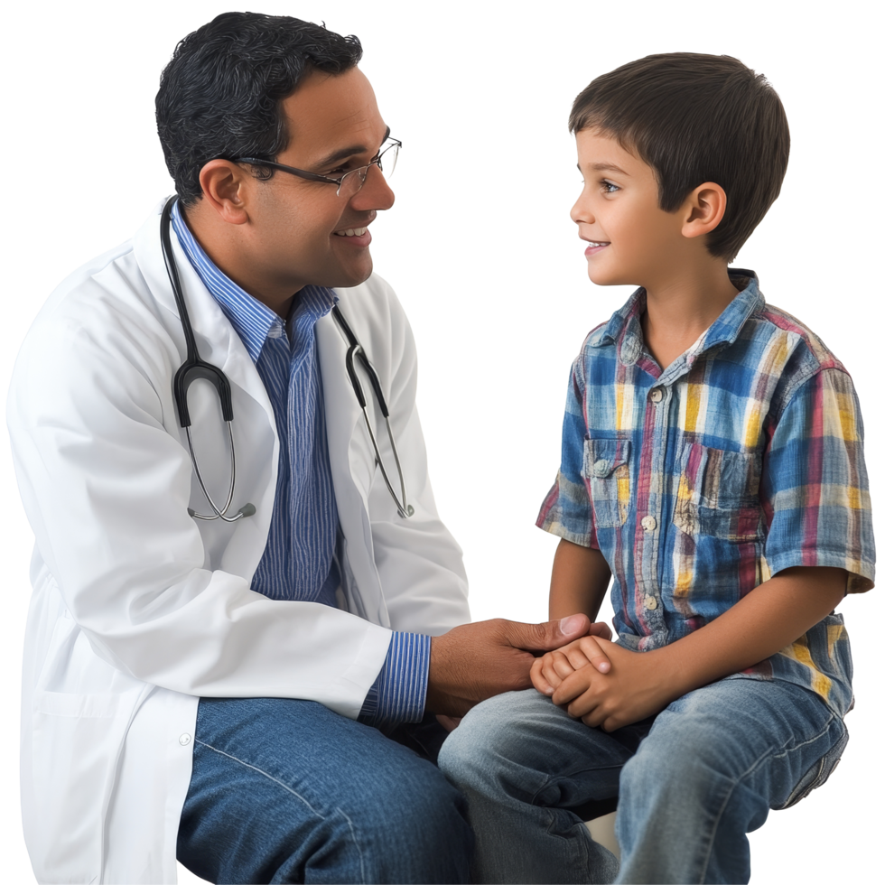 Doctor interacting with a young patient in a clinical setting, fostering trust and communication during the visit, file no background Doctor meeting a young patient png