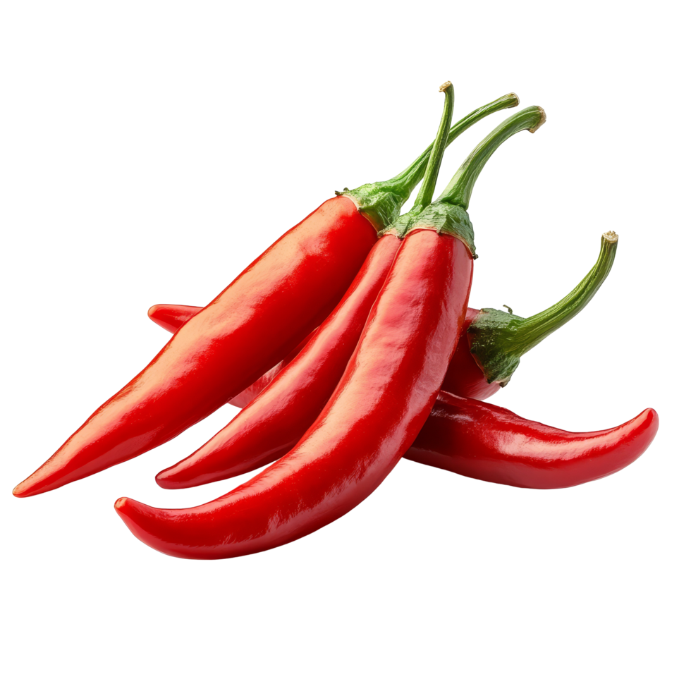 Fresh red chili peppers arranged on a transparent background showcasing their vibrant color and shape, Red chili pepper isolated on transparent background png