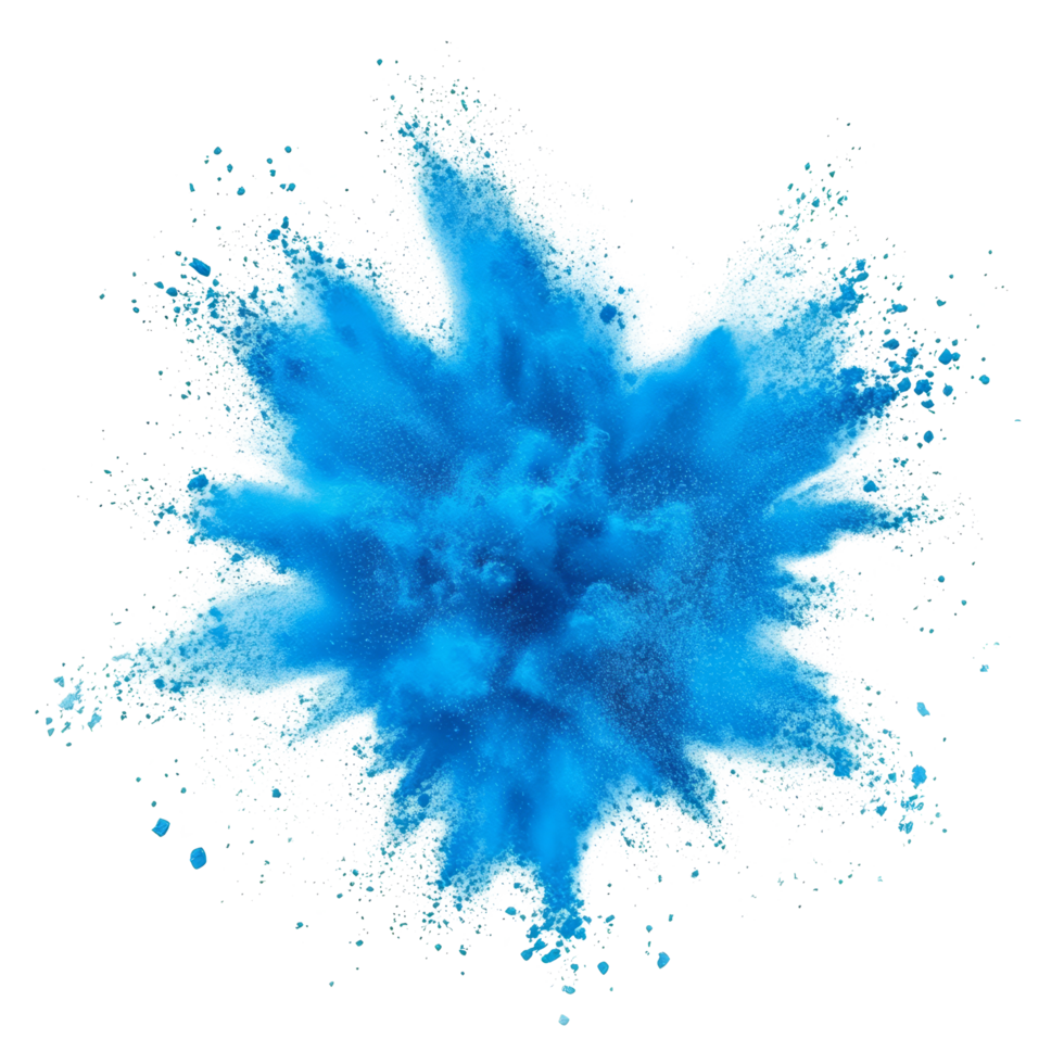 Cyan color powder explosion isolated on a transparent background creating a captivating cloud of vibrant particles, cyan color powder pulver explosion isolated on transparent background png
