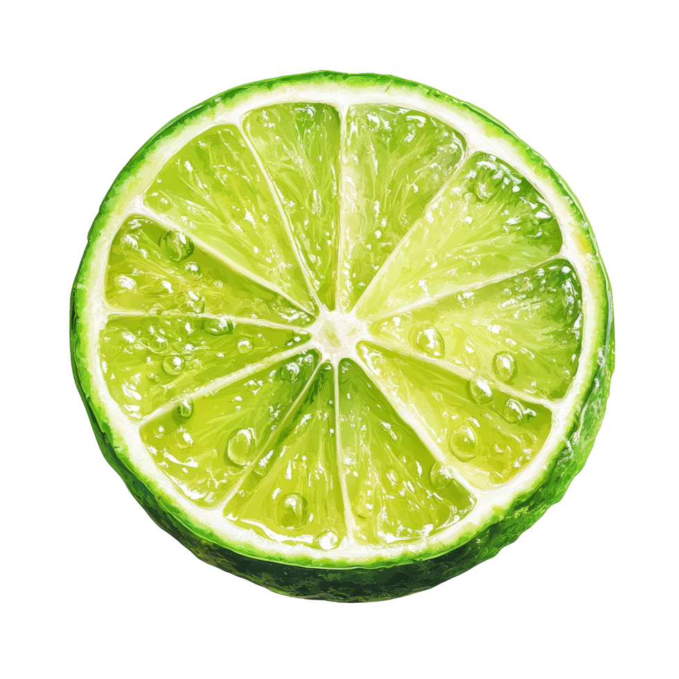 Fresh lime slice isolated on a clean transparent background, showcasing vibrant green color and juicy texture, Lime slice isolated on transparent background png