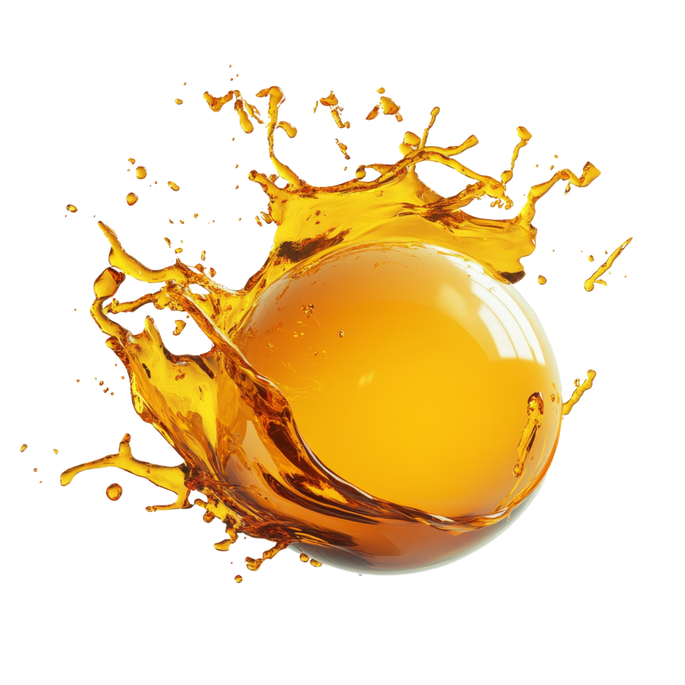 Oil splashes in a perfect spherical shape against a transparent background during a creative artistic capture, Oil splashing in sphere shape png