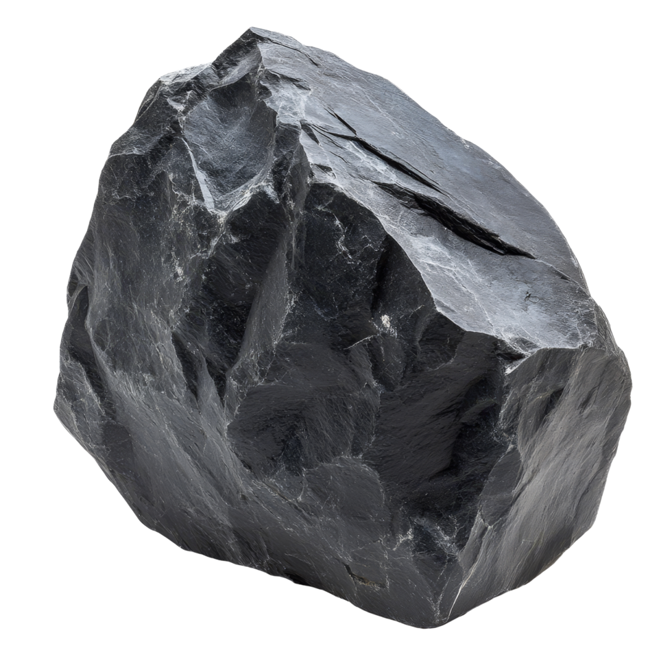 Large black boulder rock isolated on a transparent transparent background in a natural setting, black boulder rock or big stone isolated on transparent background cutout png