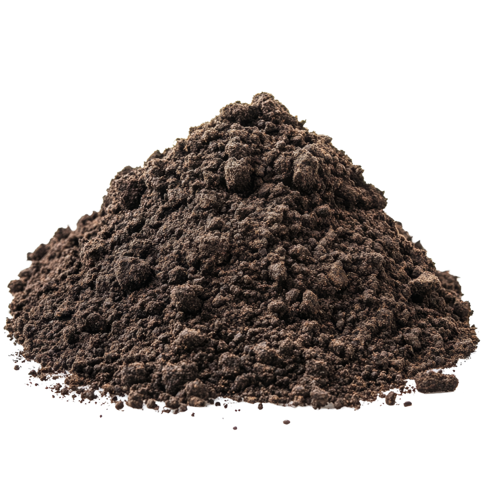 Natural black soil on a transparent background highlights its texture and quality for gardening and landscaping, soil isolated on transparent background cutout png