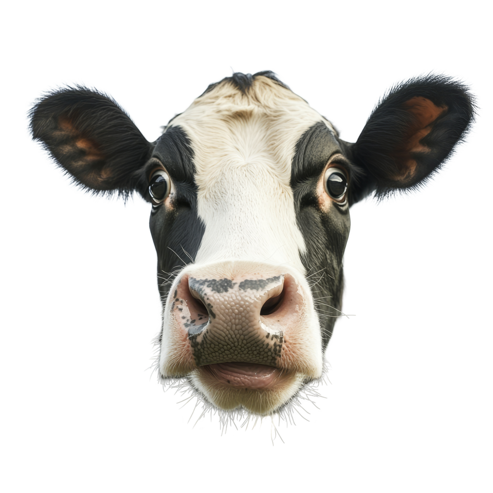 Cows displaying funny shock expressions against a stark transparent background, highlighting their curious and playful nature, Cows with Shock Expression, Funny on transparent background png