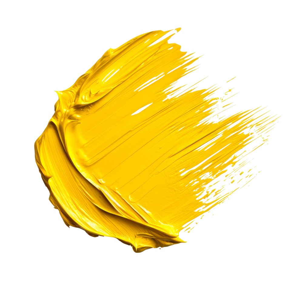 Bright yellow paint stroke on a clean transparent background captures vibrant color details and texture in art, yellow paint brush stroke isolated on transparent background png