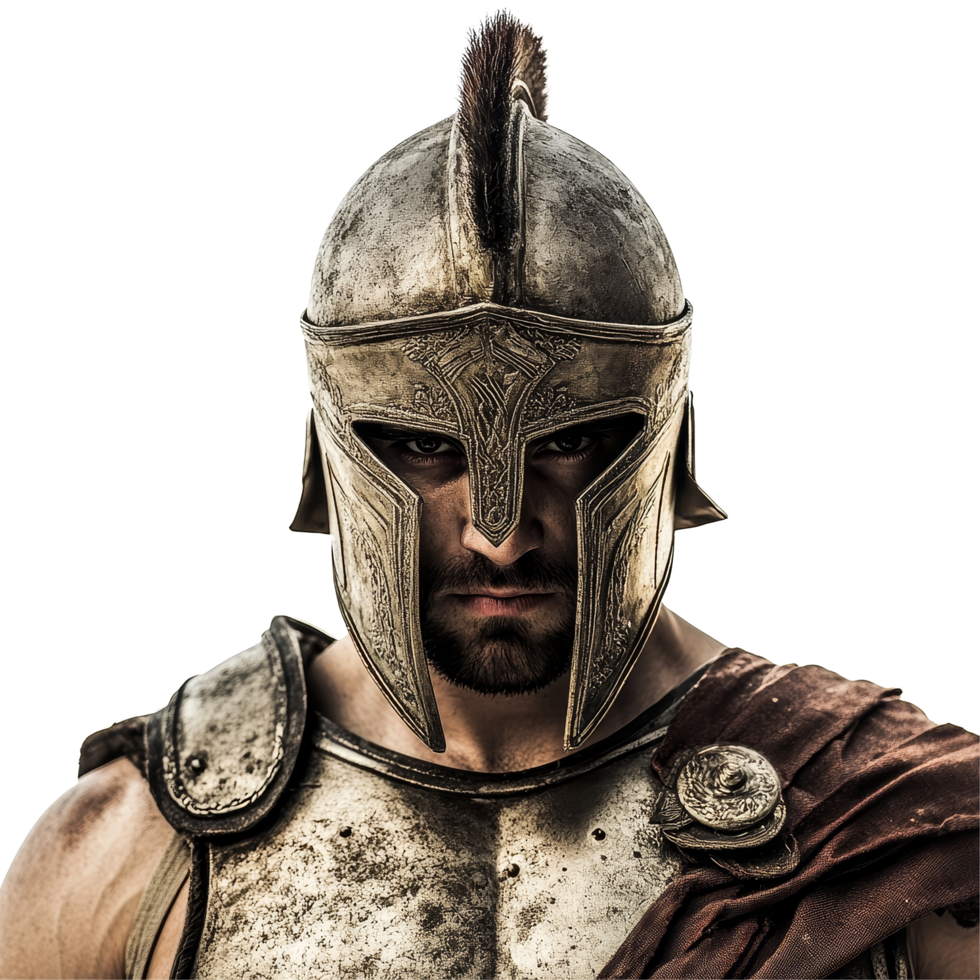 A Spartan warrior stands confidently facing the camera against a clean transparent background, Spartan Warrior Facing the Camera on transparent background png