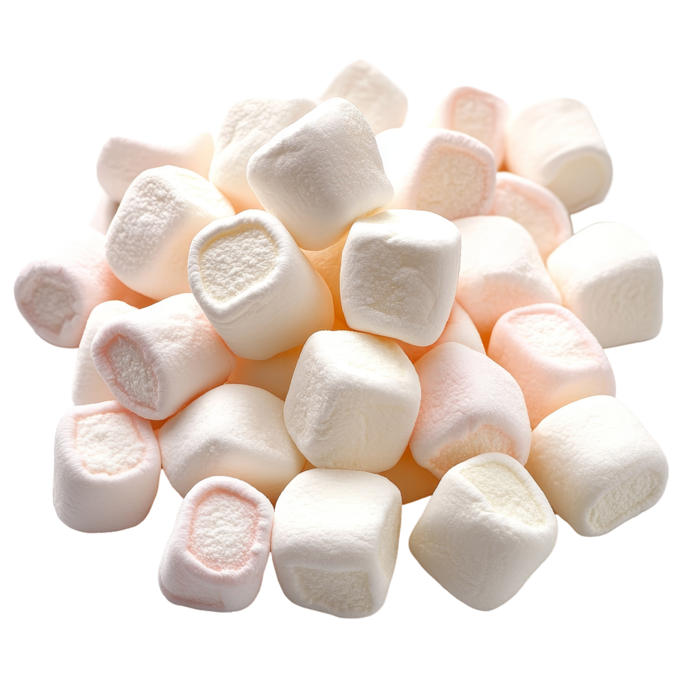 A pile of soft, fluffy marshmallows resting on a clean, transparent surface inviting sweet culinary creativity, marshmallows on transparent background png