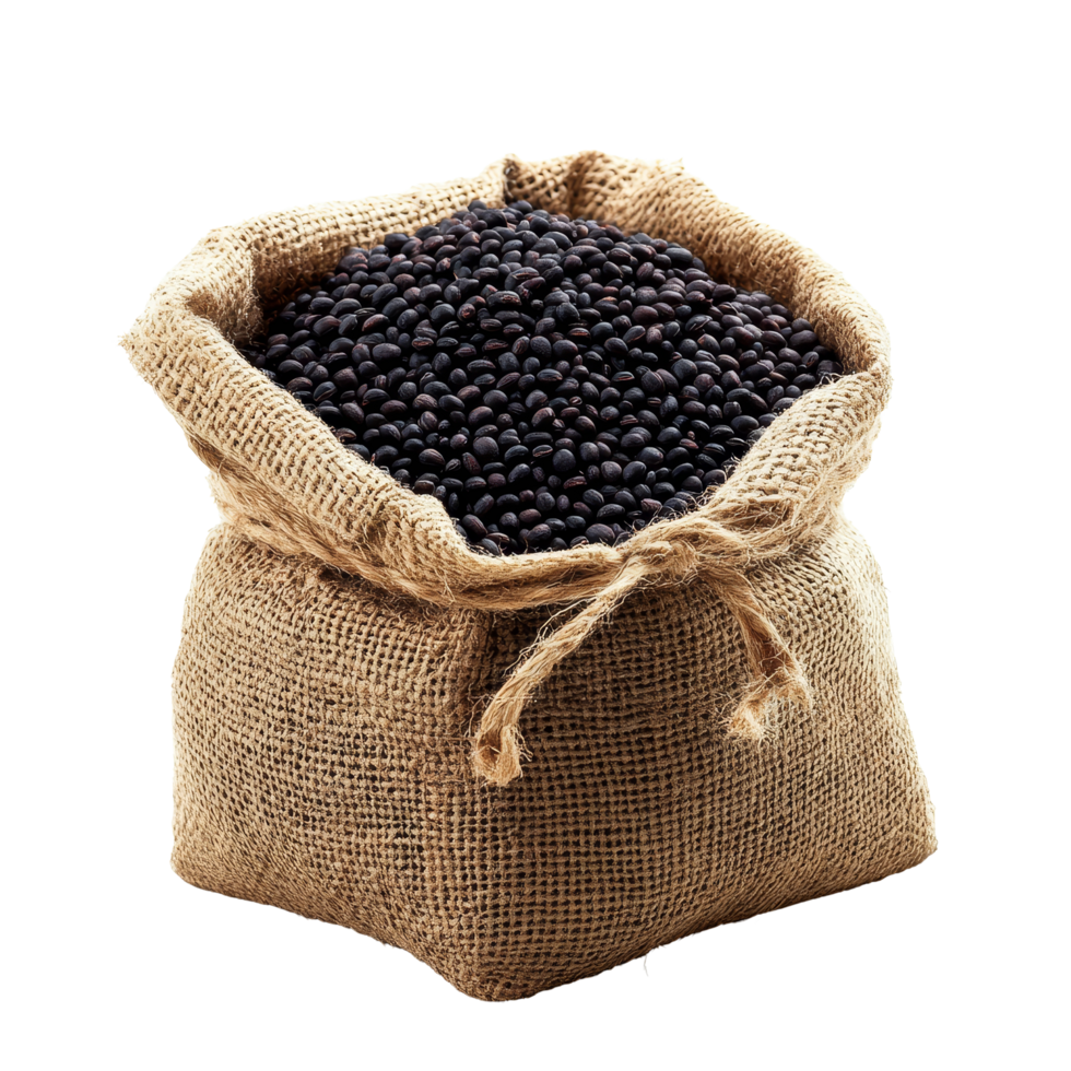 A sack of Rice Berry showcasing its natural color against a clean transparent background for culinary inspiration, Rice Berry in sack on transparent background png