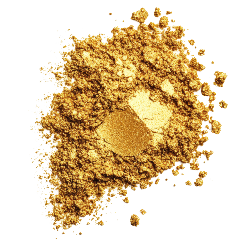 Gold powder isolated on a clean transparent background for various artistic and culinary applications in natural light, Gold powder isolated on transparent background. Gold powder transparent png