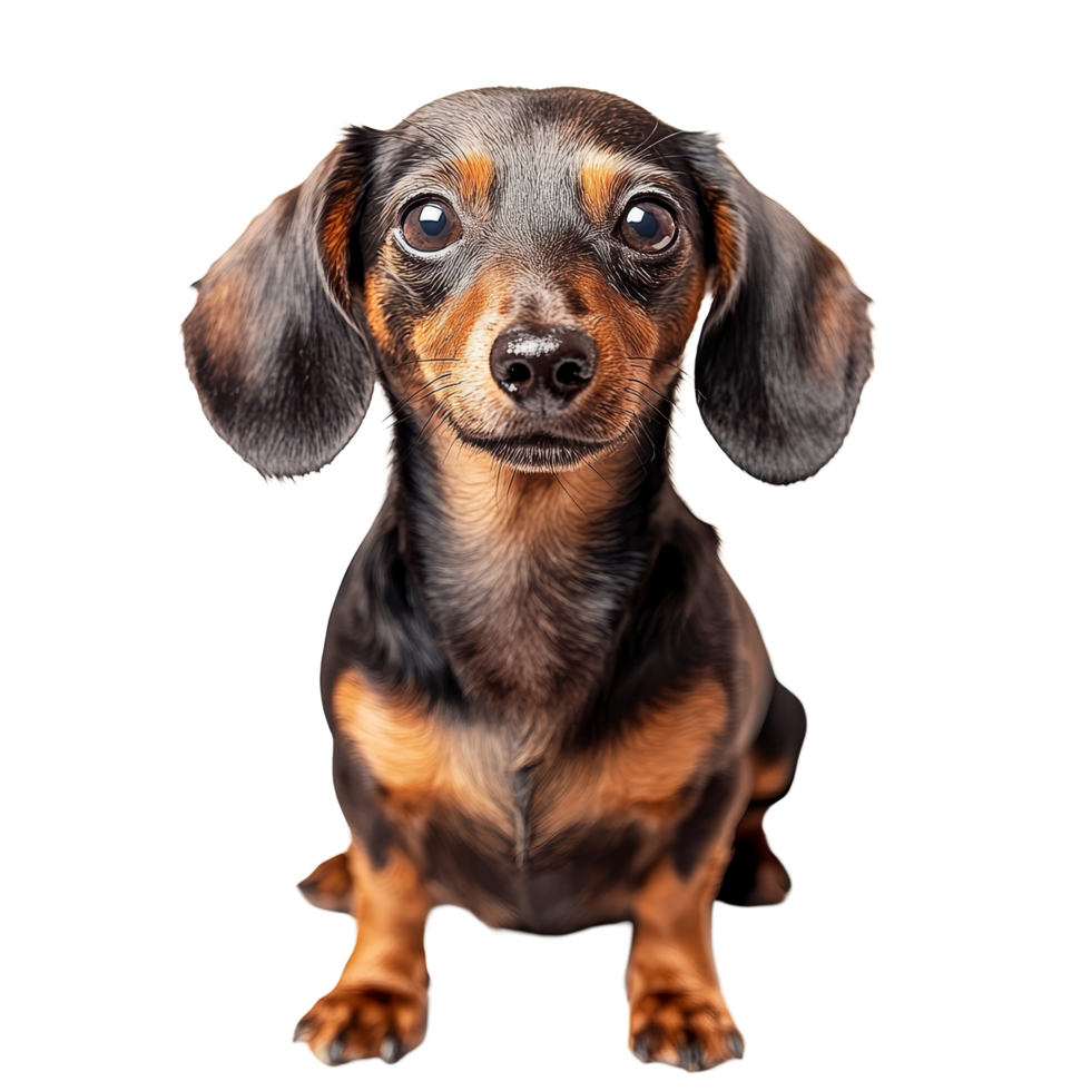 Adorable sausage dog sits calmly against a pure transparent background capturing the essence of canines in a playful pose, sausage dog isolated on transparent background png
