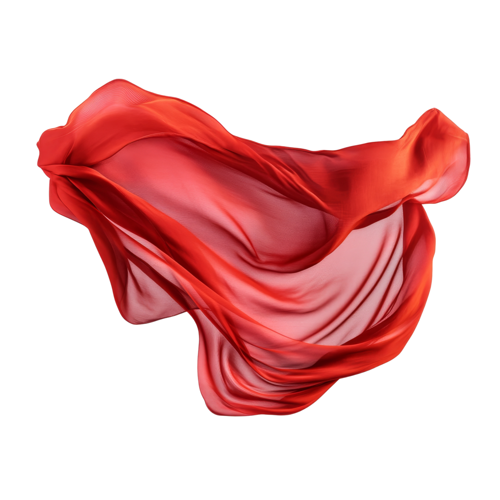 Elegant red silk cloth gracefully flowing against a pristine transparent background, Red Silk Cloth in Motion On transparent background png