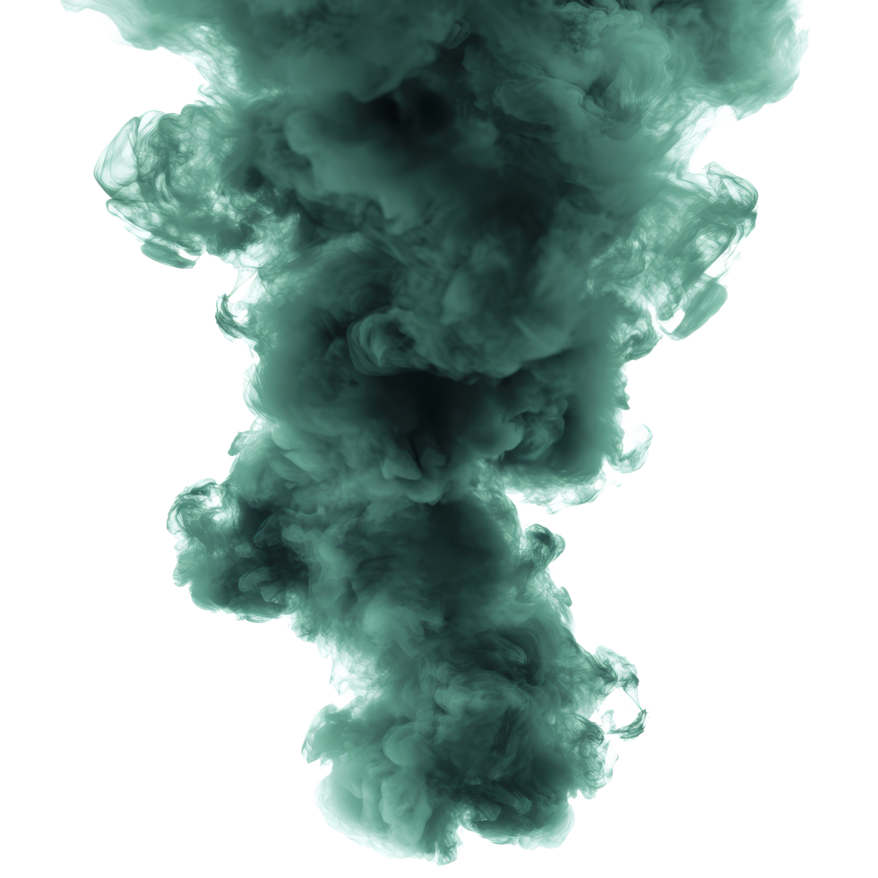 Dark green toxic smoke billowing upward against a transparent background, creating an abstract and eerie atmosphere in a surreal setting, dark green toxic smoke isolated on transparent background png