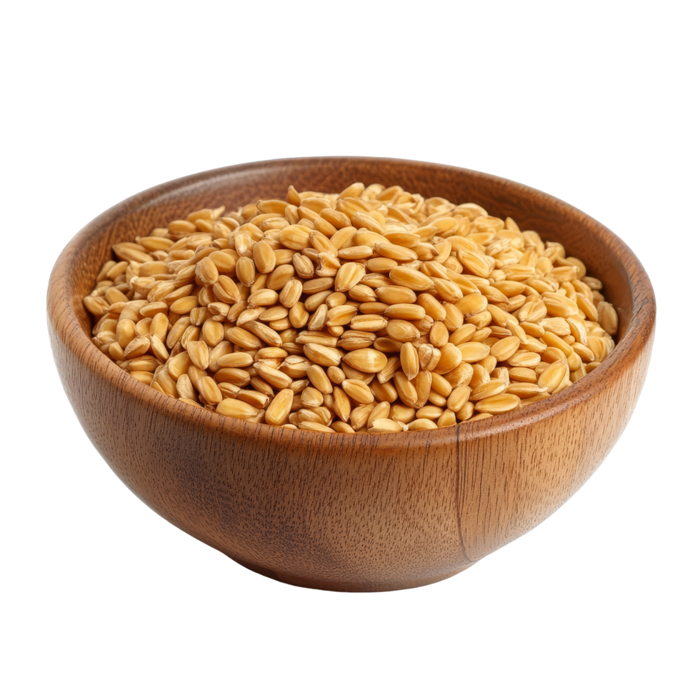 Wheat germ in a wooden bowl on a transparent background for healthy eating and nutrition ideas, Wheat germ in wood bowl on transparent background png