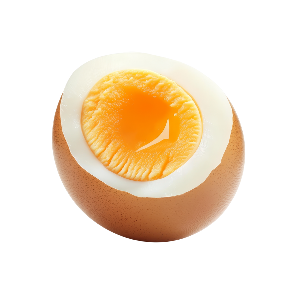 Beautifully boiled egg presented on a clear transparent background revealing a creamy yolk inside, boiled egg isolated on ransparent transparent background png