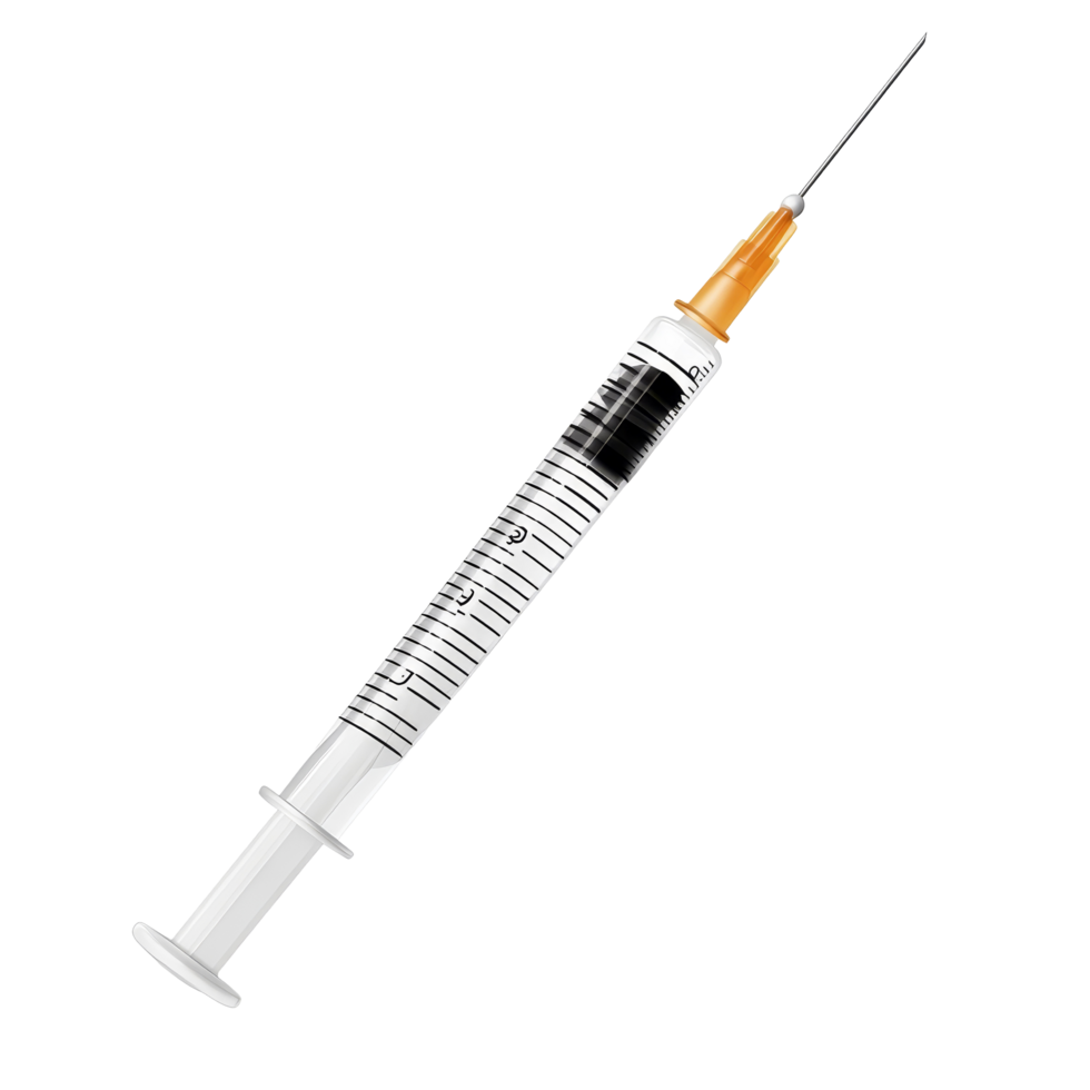 Empty syringe for injection isolated on a clean transparent background ready for medical use, empty syringe for injection isolated on transparent background png